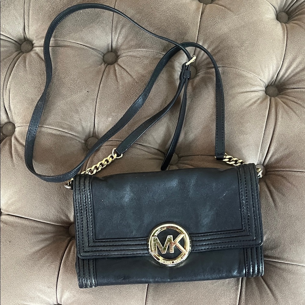 Michael Kors Black Crossbody Bag with Gold Accents